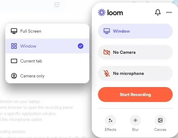 Choose whether you want to record your entire screen